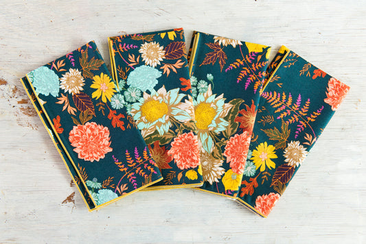 Winter Blue Floral Cloth Napkins, set 4