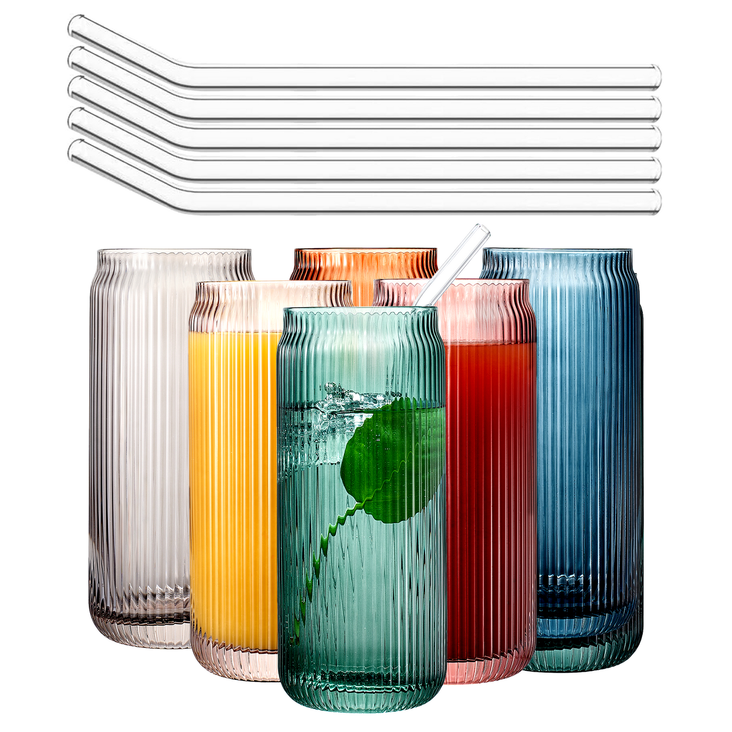 Highball Glassware/Glass Straws, Set of 6