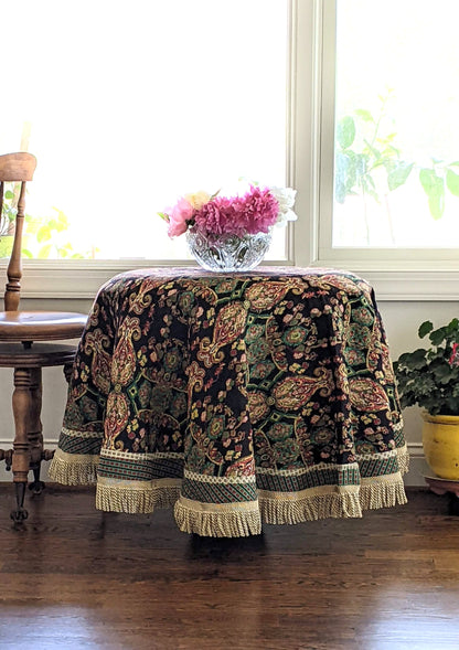 Black Ornate Paisley Woven Tapestry Tablecloth