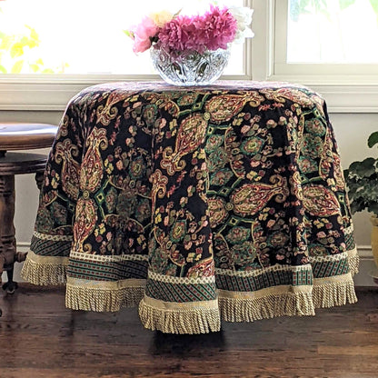 Black Ornate Paisley Woven Tapestry Tablecloth