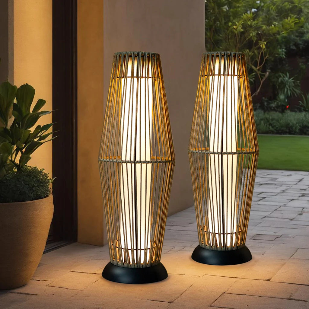 Outdoor Floor Lamp, 2 Piece, Solar Powered Lantern