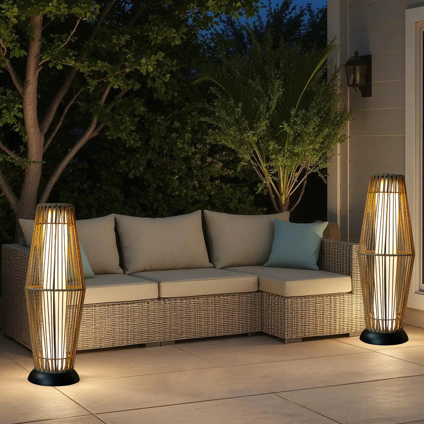 Outdoor Floor Lamp, 2 Piece, Solar Powered Lantern