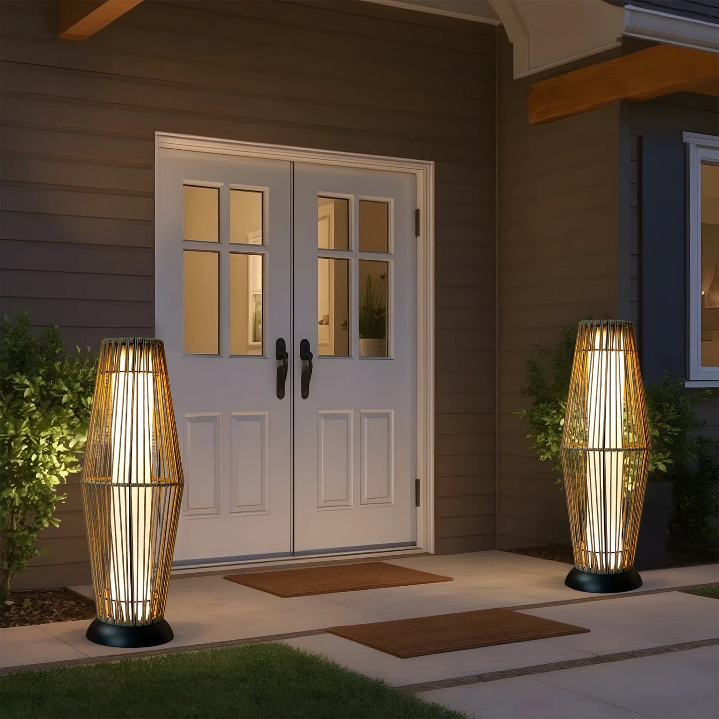 Outdoor Floor Lamp, 2 Piece, Solar Powered Lantern