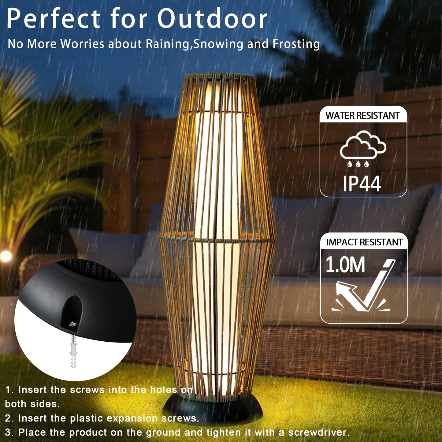Outdoor Floor Lamp, 2 Piece, Solar Powered Lantern