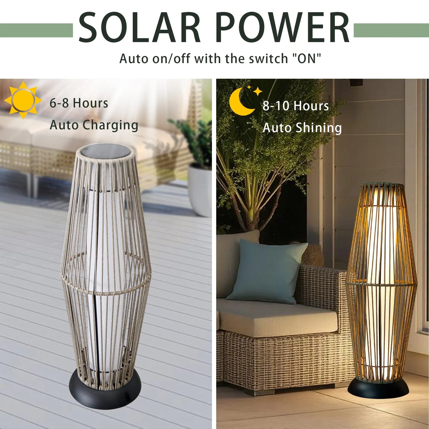 Outdoor Floor Lamp, 2 Piece, Solar Powered Lantern