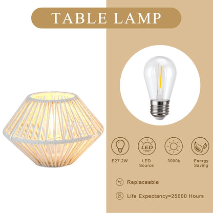 Set of 2 Woven Cotton Rope Table Lamps, Battery operated
