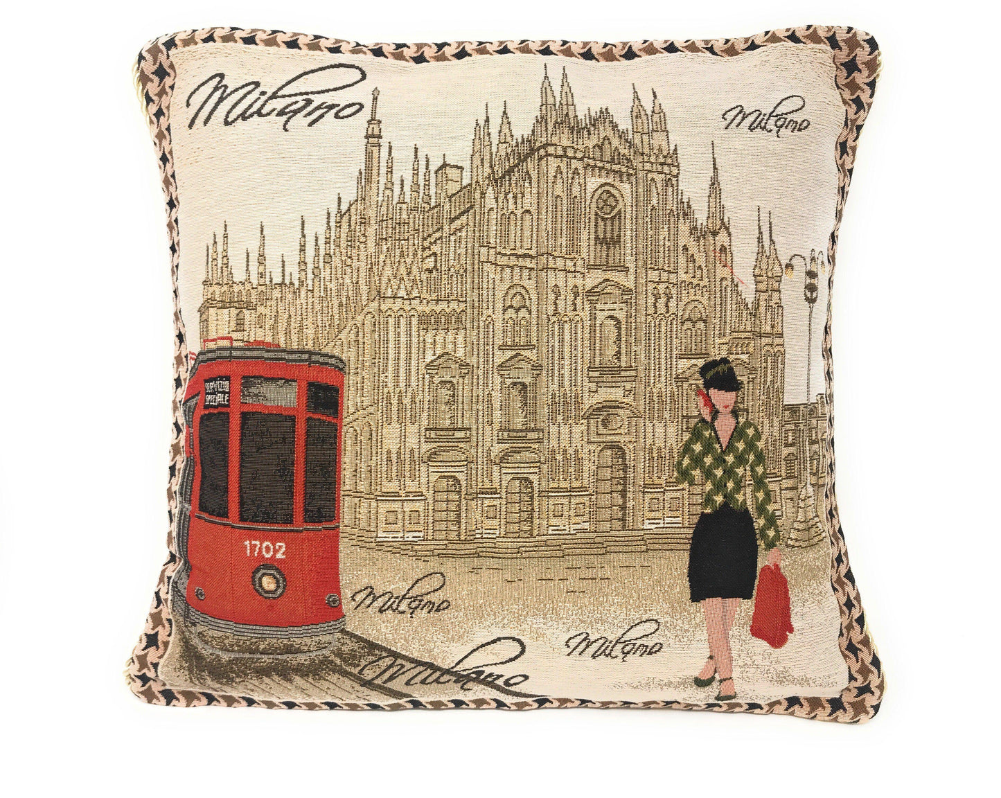 Set of 2-Pieces Postcard Milan Tapestry Throw Pillow Covers w/ Inserts, 18" x 18"