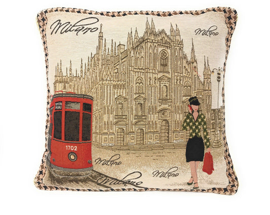Set of 2-Pieces Postcard Milan Tapestry Throw Pillow Covers w/ Inserts, 18" x 18"