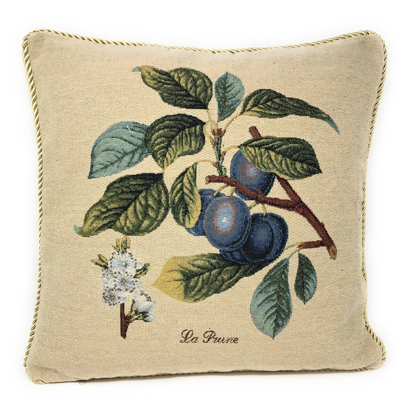 2-Pieces Sugar Plum Fruits Garden Tapestry Throw Pillow Covers w/ Inserts, 18" x 18"