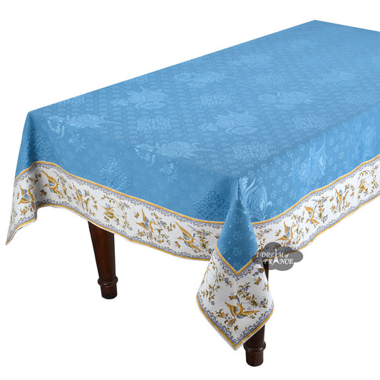 62" Square Moustiers Blue Matelassé Tablecloth