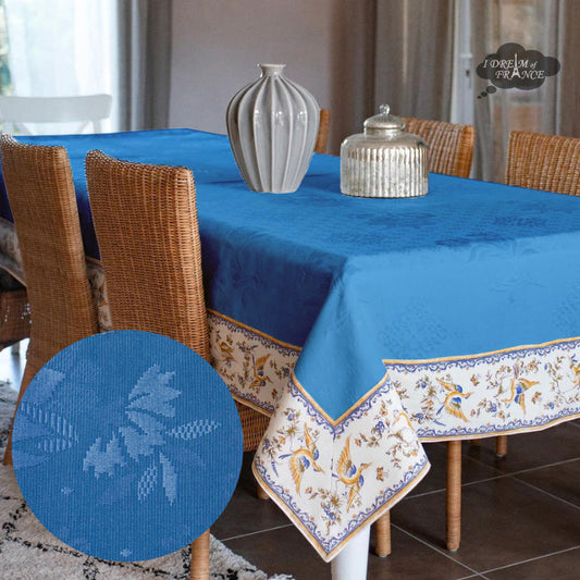 55x86" Rectangular Blue Matelassé Tablecloth