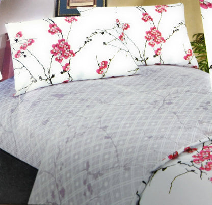 Floral Cherry Blossoms Red Purple Fitted Sheet & Pillow Cases Set