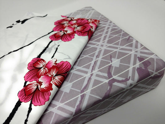 Floral Cherry Blossoms Red Purple Fitted Sheet & Pillow Cases Set