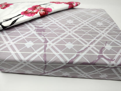 Floral Cherry Blossoms Red Purple Fitted Sheet & Pillow Cases Set