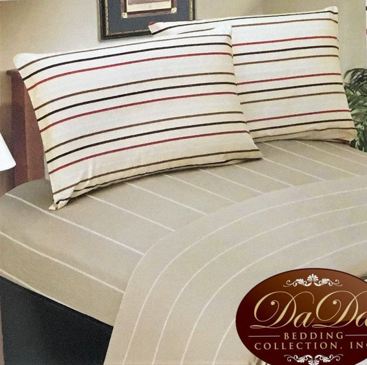 Multi-Color White Striped Flat Sheet & Pillow Cases Set
