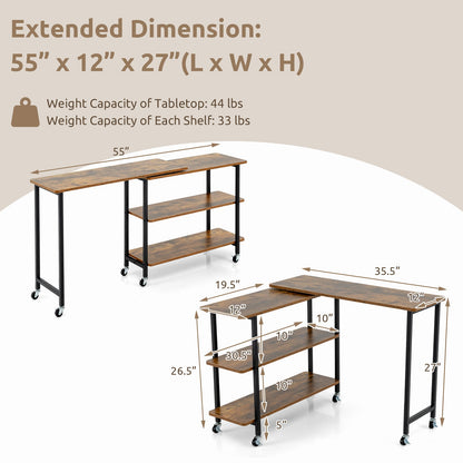 Rotating Sofa Side Table w/2-Tier Shelves
