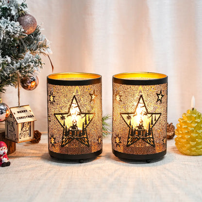 12PCS Etched Star lamp Battery Operated 6.5" H Bronze Metal Lamp with 6H Timer