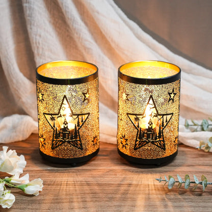 12PCS Etched Star lamp Battery Operated 6.5" H Bronze Metal Lamp with 6H Timer