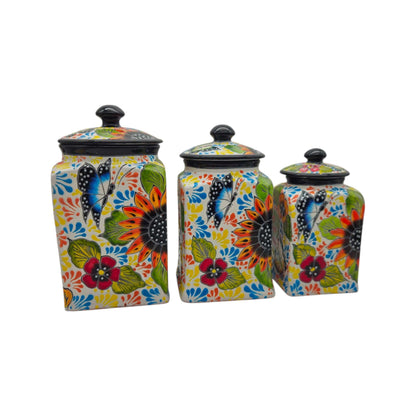 Talavera Canister Set | Sunflower Butterfly Kitchen Decor