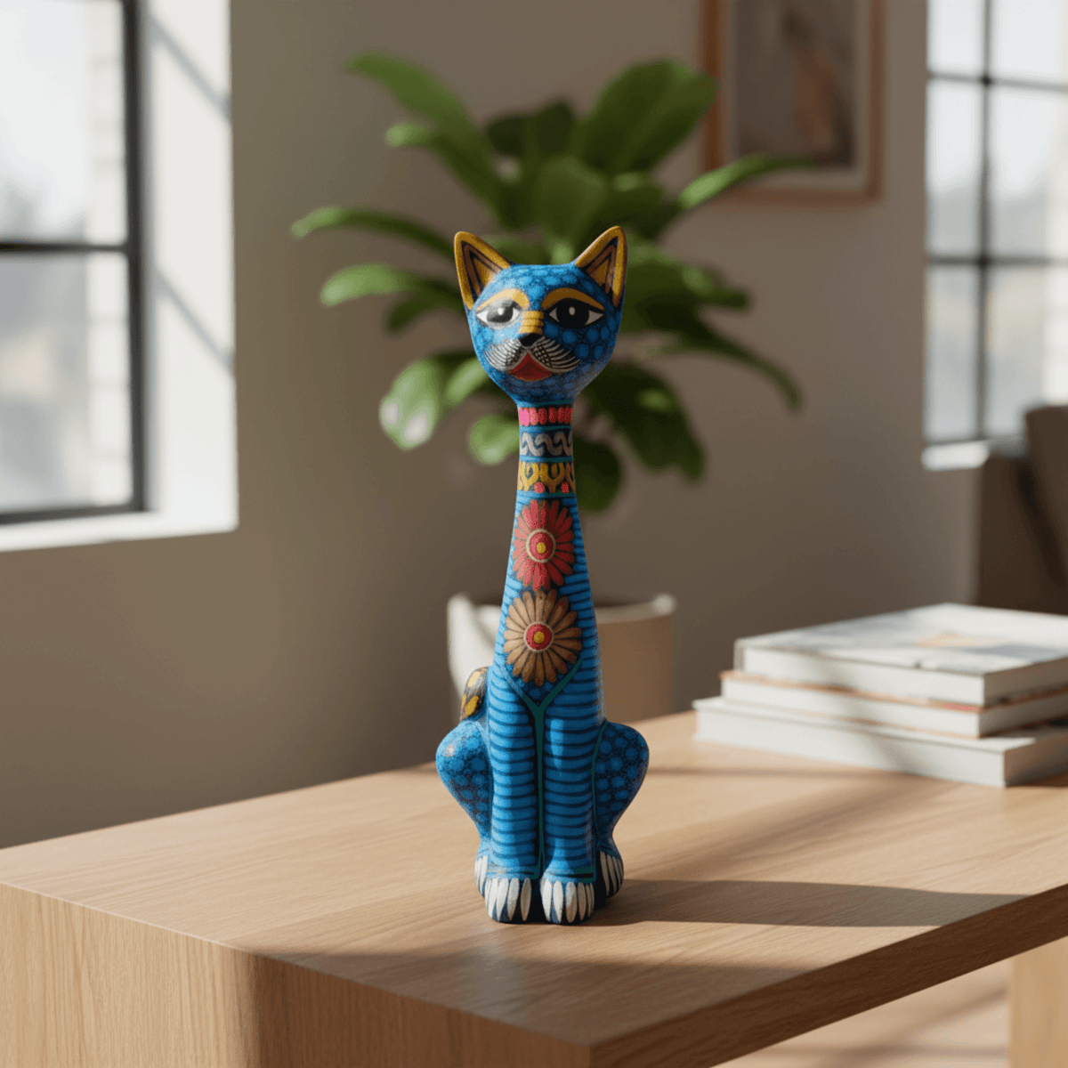 Tall Alebrije Cat Statue | Floral Folk Art Design