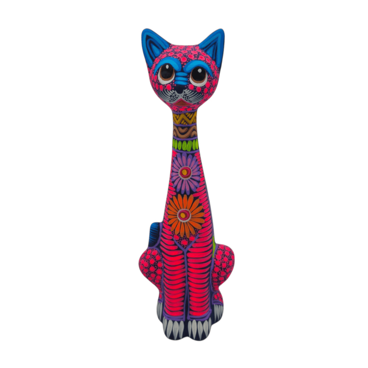 Tall Alebrije Cat Statue | Floral Folk Art Design