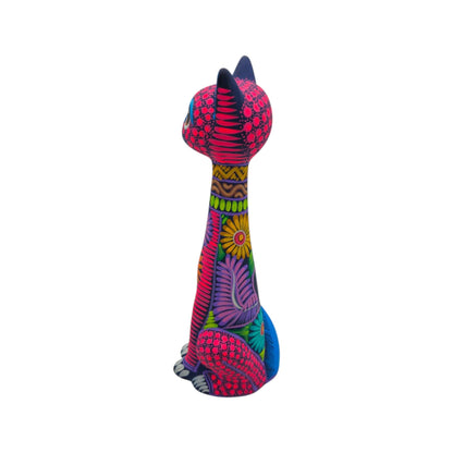 Tall Alebrije Cat Statue | Floral Folk Art Design