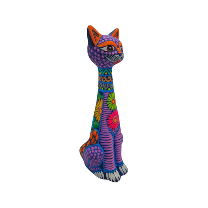 Tall Alebrije Cat Statue | Floral Folk Art Design