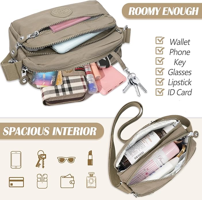 Nylon Large Multi-Pocket Shoulder Bag