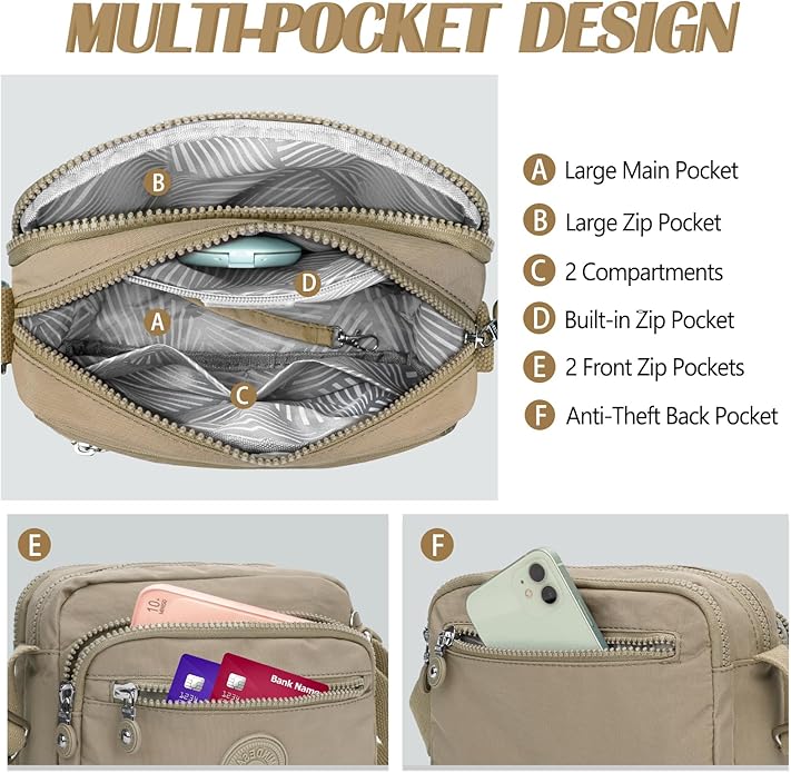 Nylon Large Multi-Pocket Shoulder Bag