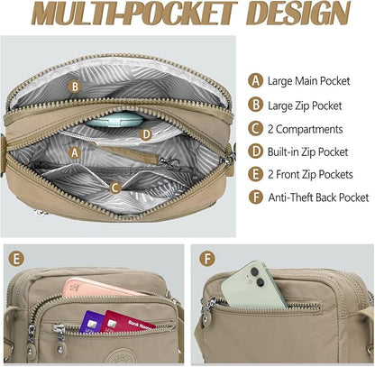 Nylon Large Multi-Pocket Shoulder Bag