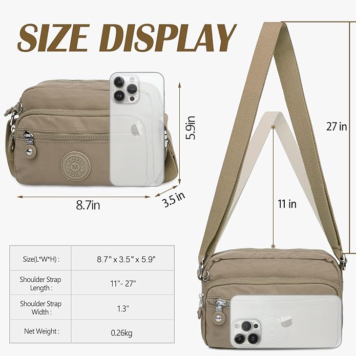 Nylon Large Multi-Pocket Shoulder Bag