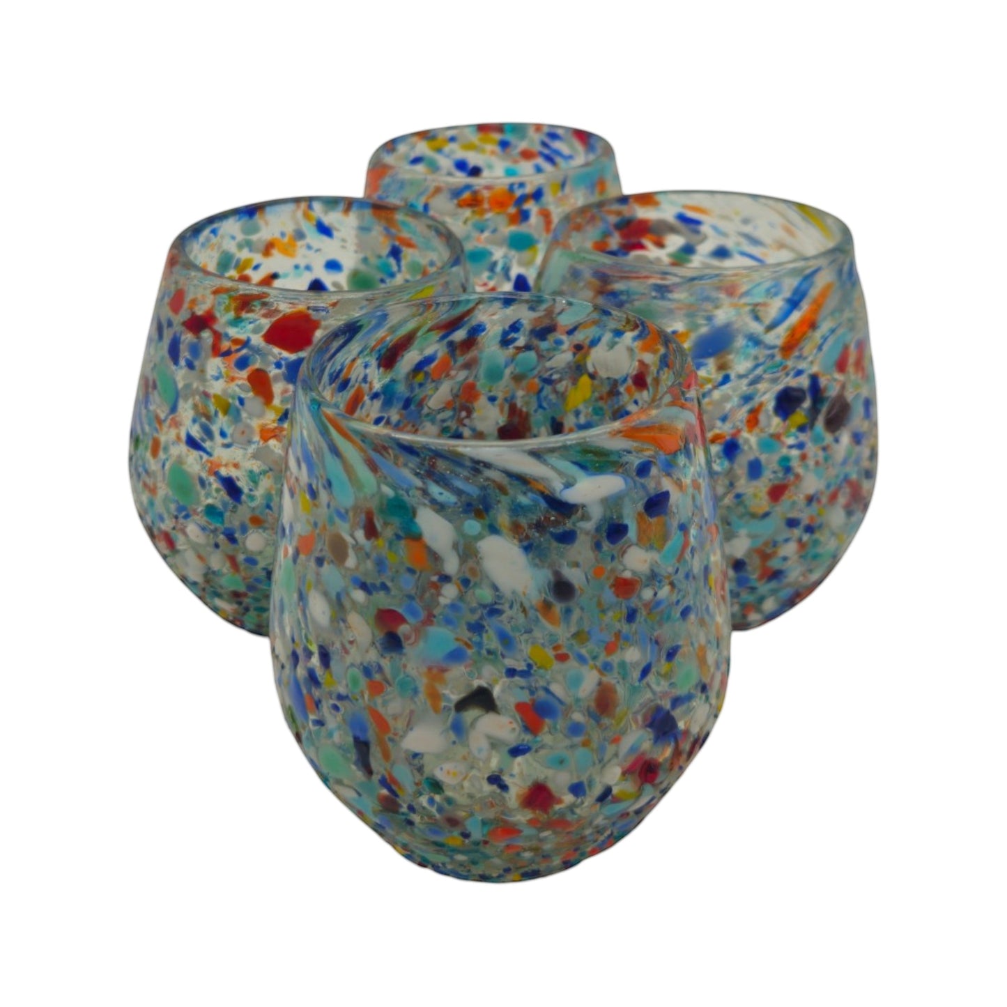 Handblown XL Stemless Wine Glass w/ Confetti Pattern
