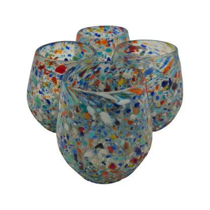 Handblown XL Stemless Wine Glass w/ Confetti Pattern