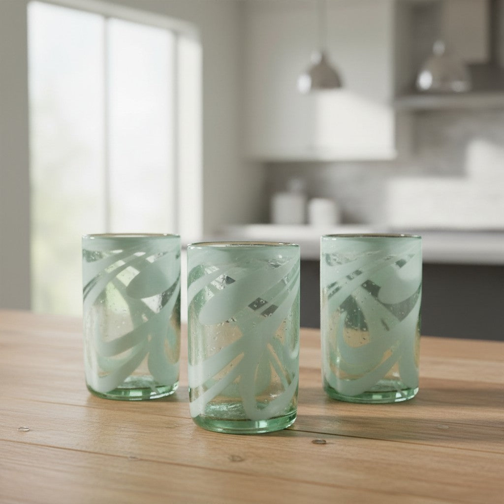 White Swirl Hand-Blown Drinking Glass