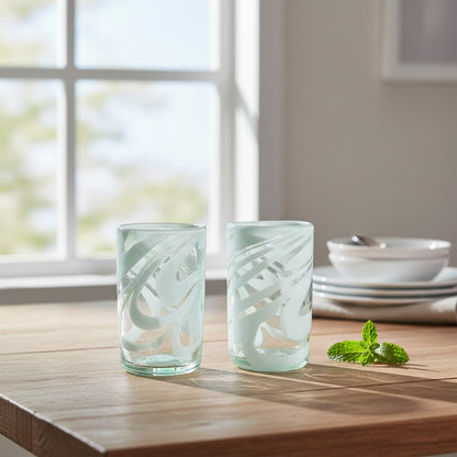 White Swirl Hand-Blown Drinking Glass