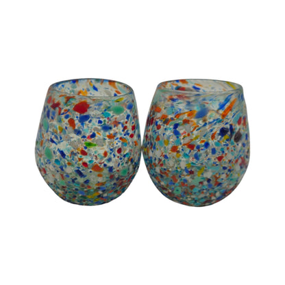 Handblown XL Stemless Wine Glass w/ Confetti Pattern