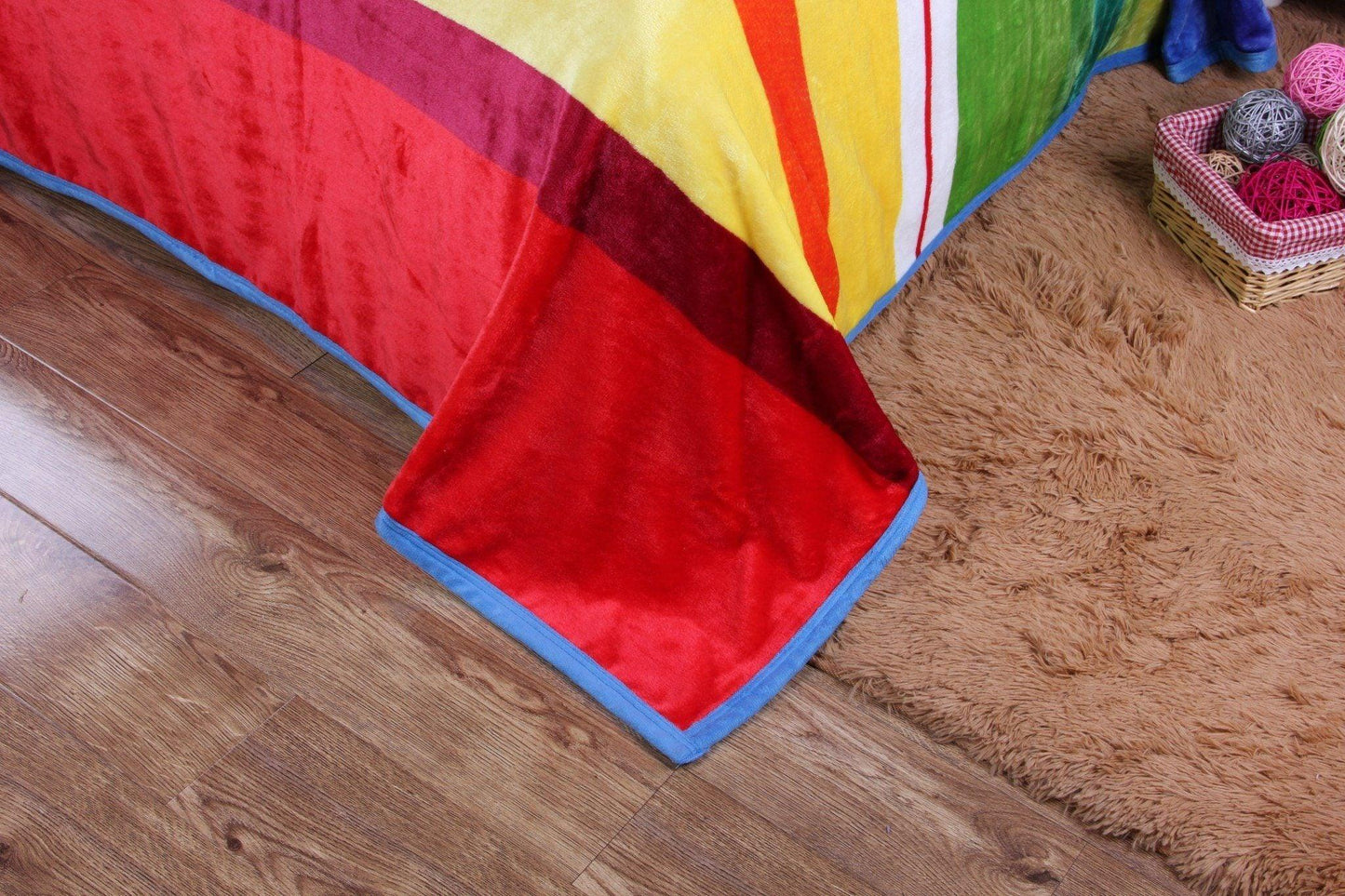 Striped Rainbow Reversible Plush Flannel Fleece Throw Blanket