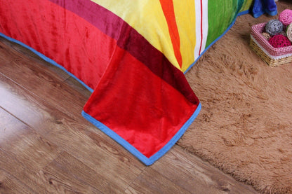 Striped Rainbow Reversible Plush Flannel Fleece Throw Blanket