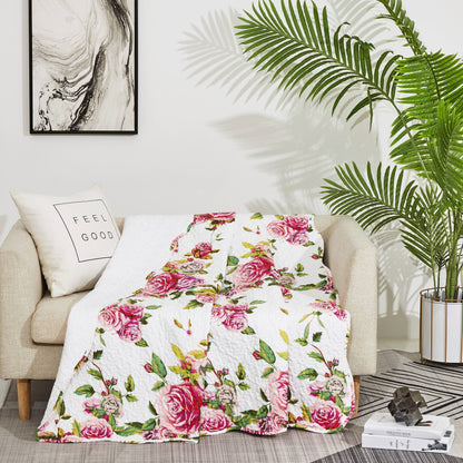 Roses Floral, quilted Throw Blanket - 50 x 60"