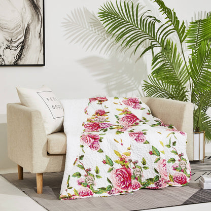 Roses Floral, quilted Throw Blanket - 50 x 60"