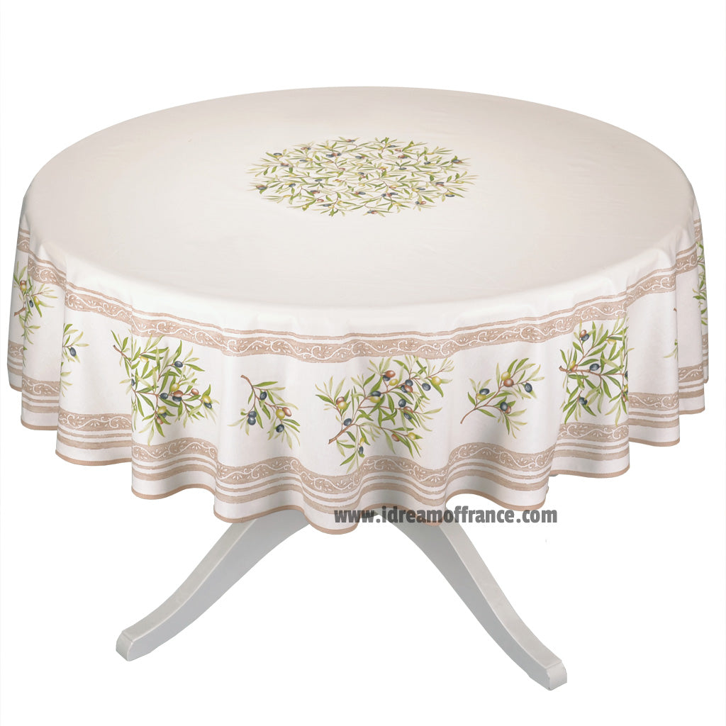 French Provencal tablecloth - Cotton, natural or acrylic-coated - 70" round, cream