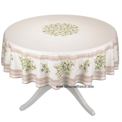 French Provencal tablecloth - Cotton, natural or acrylic-coated - 70" round, cream