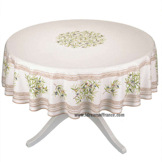 French Provencal tablecloth - Cotton, natural or acrylic-coated - 70" round, cream
