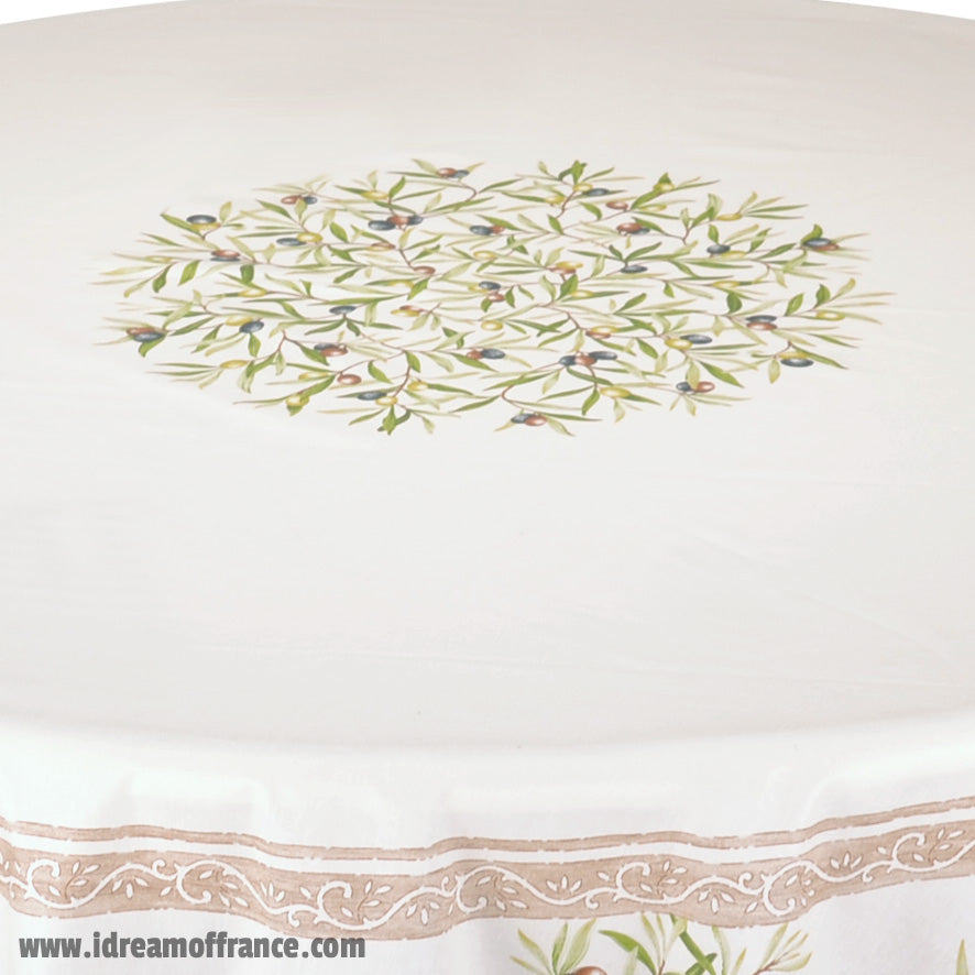 French Provencal tablecloth - Cotton, natural or acrylic-coated - 70" round, cream