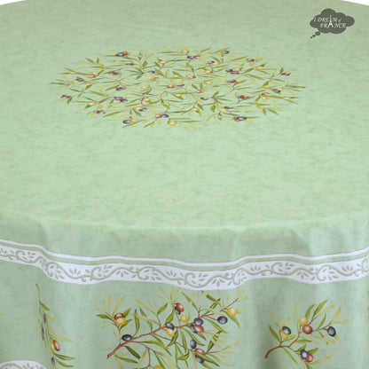 French Provencal tablecloth - Cotton, natural or acrylic-coated - 70" round, green