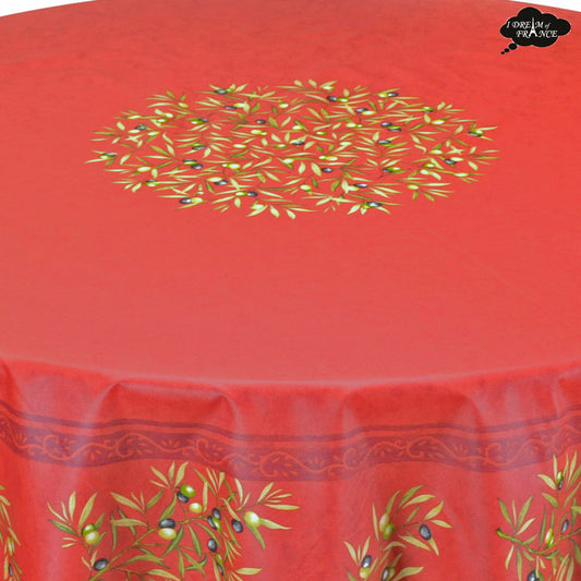 French Provencal tablecloth - Cotton, natural or acrylic-coated - 70" round, red