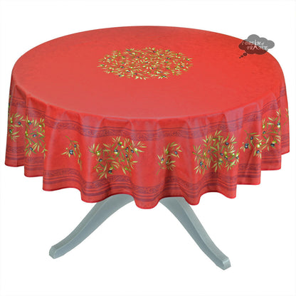 French Provencal tablecloth - Cotton, natural or acrylic-coated - 70" round, red