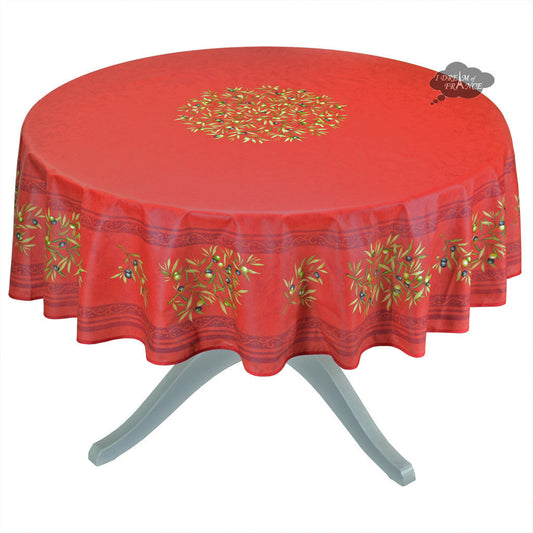 French Provencal tablecloth - Cotton, natural or acrylic-coated - 70" round, red