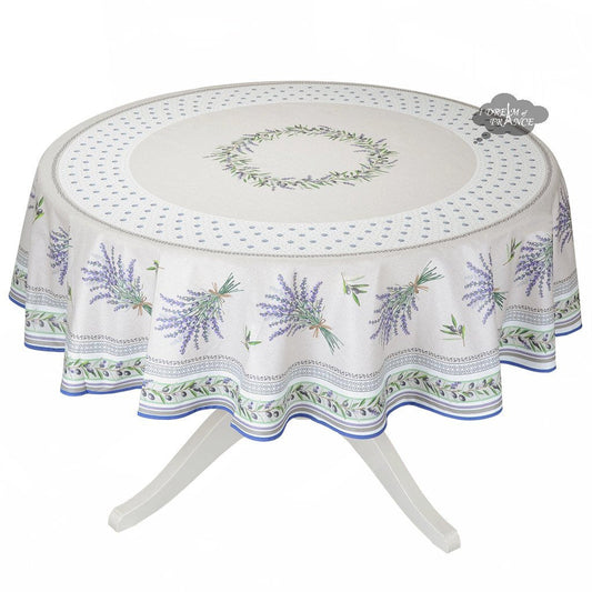 French Provencal tablecloth - Acrylic coated cotton, - 70" round, natural