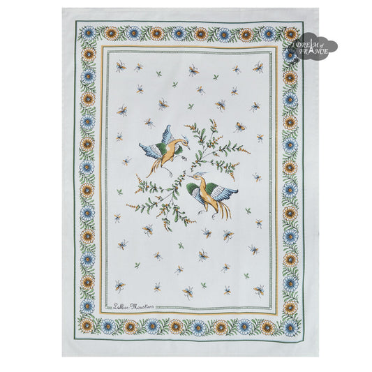 French kitchen towel - Printed cotton - Green & Cream